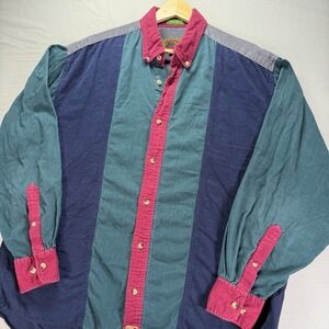 Vintage Boston Traders Corduory Shirt Mens Large Multicolor Button Down Work 90s